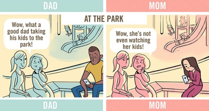 5 σκίτσα δείχνουν πόσο διαφορετικά αντιμετωπίζονται οι μαμάδες από τους μπαμπάδες
